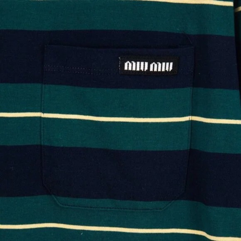 🍭Miu Miu Navy and Green Striped Long Sleeve Tee - Picture 7 of 8